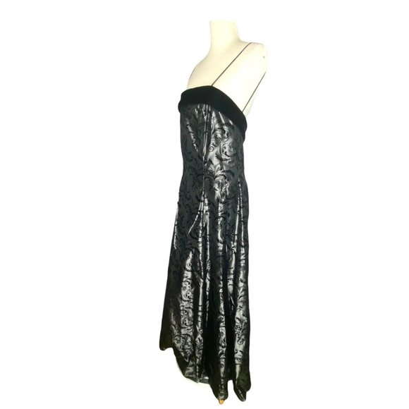 Vintage Gown Glamorous c1980s Dave & Johnny Formal Silver Black Velvet Jacquard - Picture 8 of 12